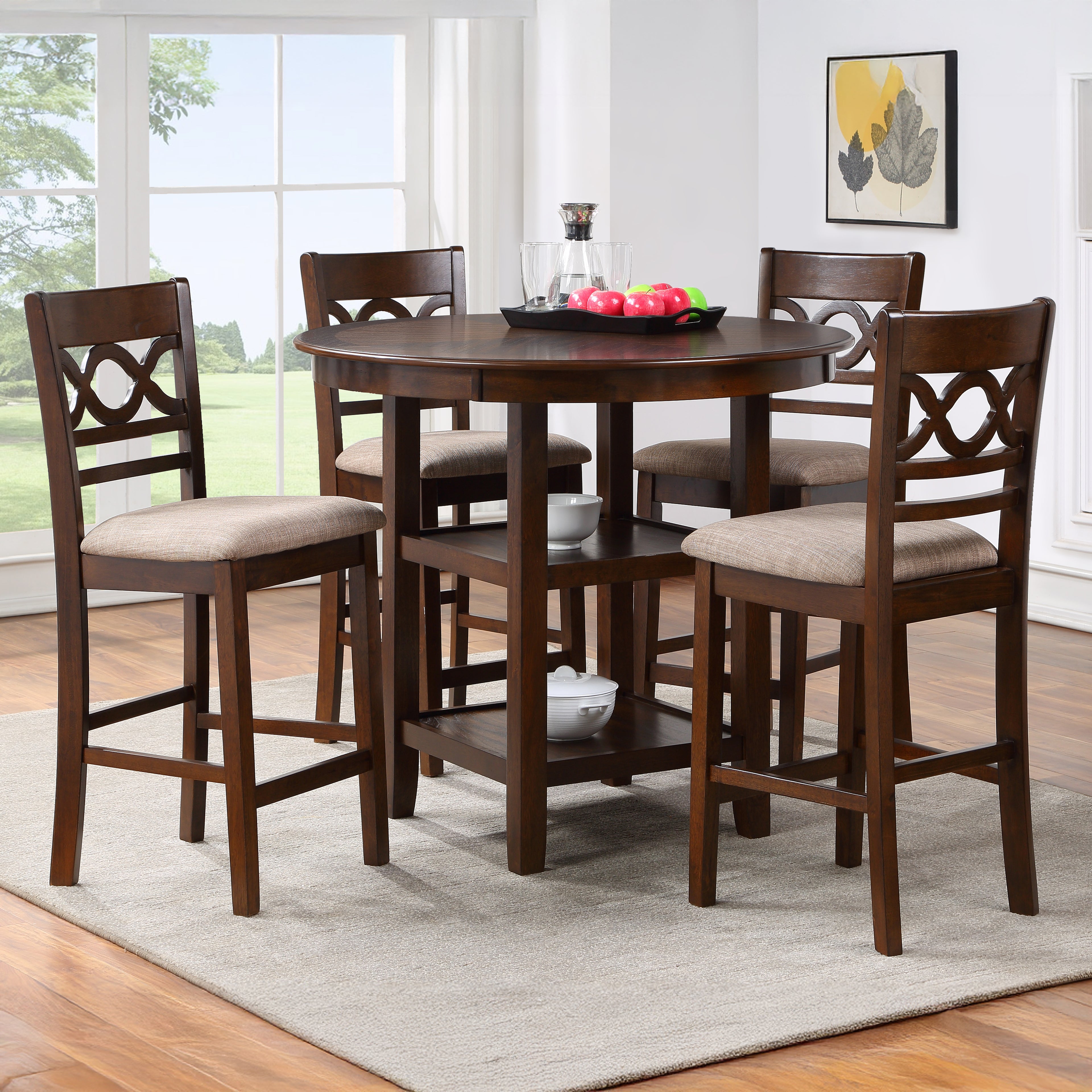 Brown Cherry Round Counter Dining Set