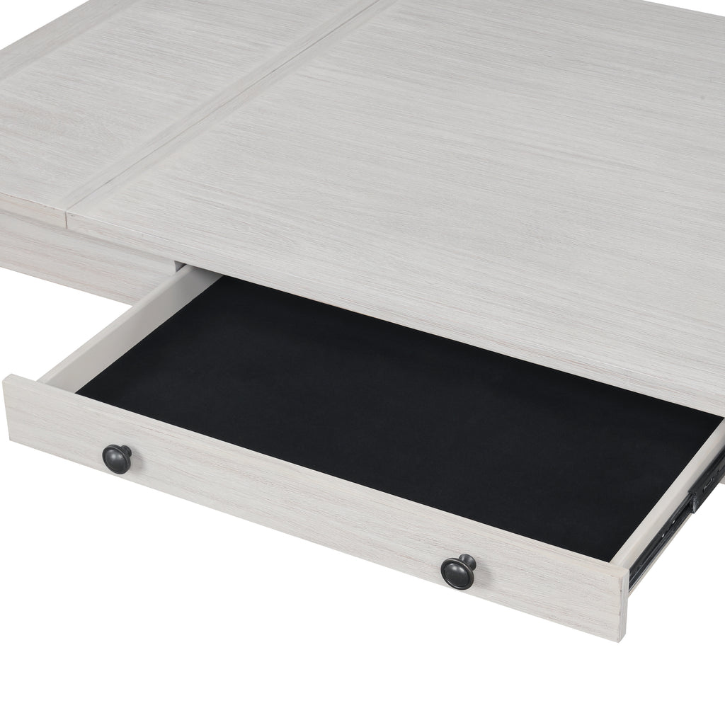 Echo Whitewash Lift Top Storage Dining Table and Six Chairs