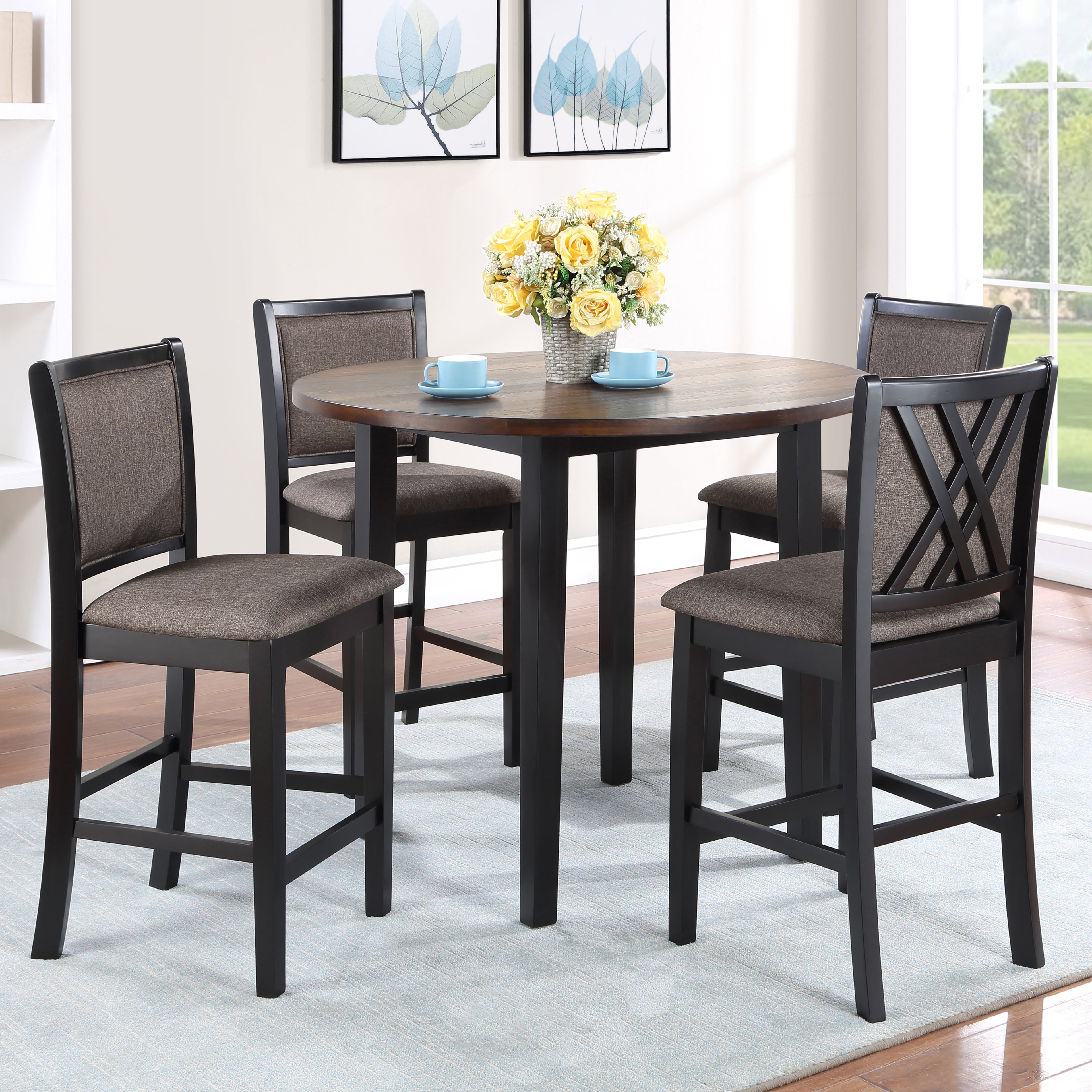 Potomac 42" Counter Round Brown and Black Dining Set