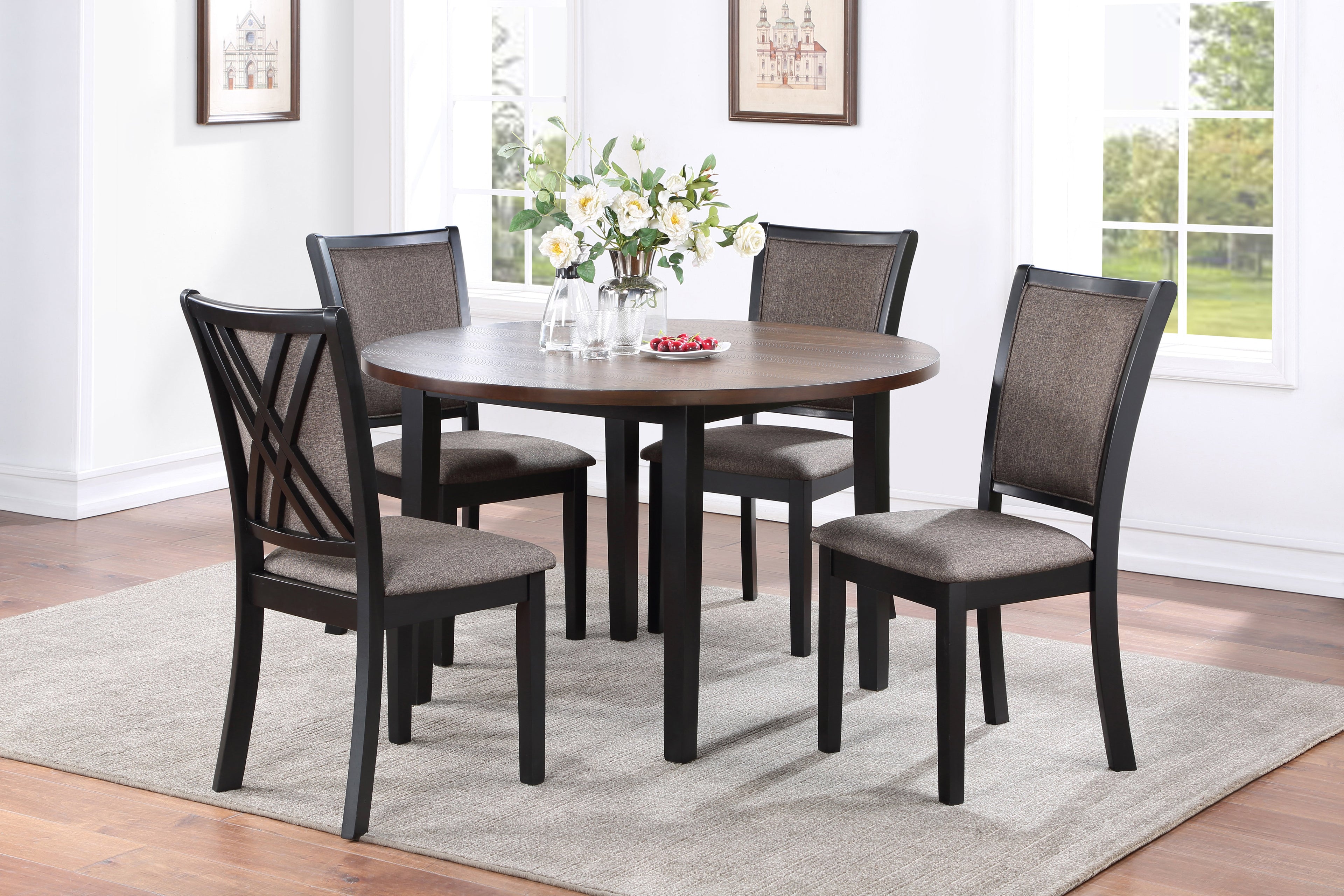 Potomac 48" Round Brown and Black Dining Set
