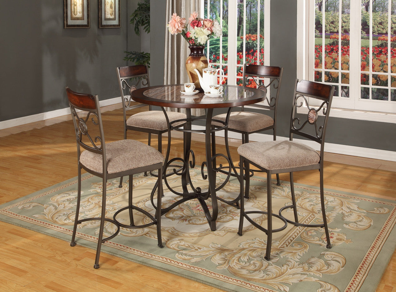 Wood & Marble Top Metal Round Pub Dining Set