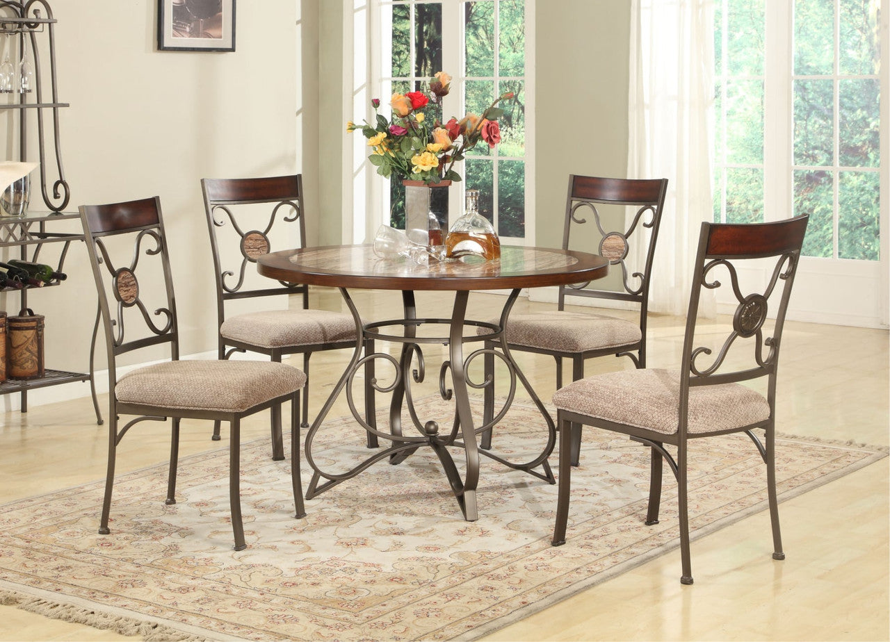 Wood & Marble Top Metal Round Casual Dining Set