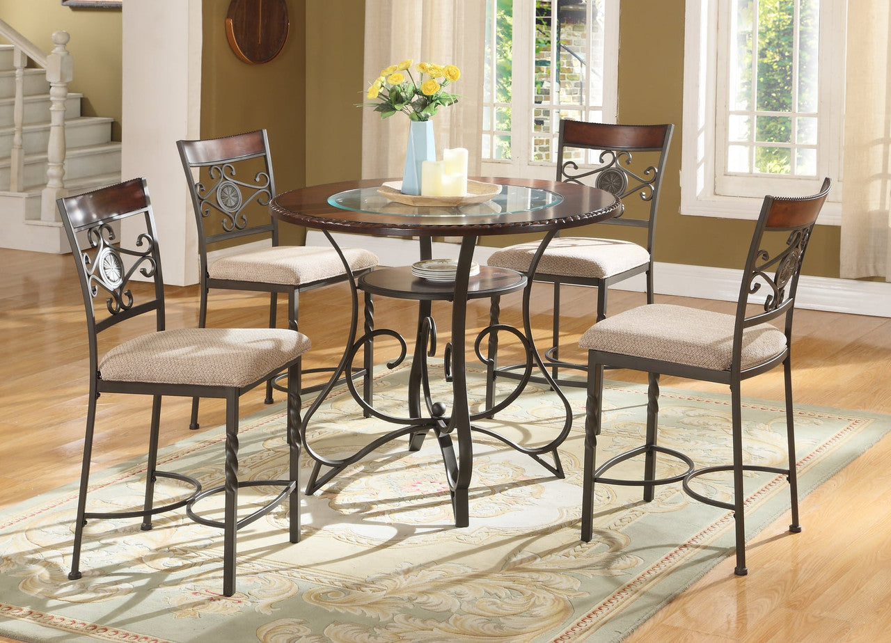 Wood & Glass Top Round Pub Dining Set