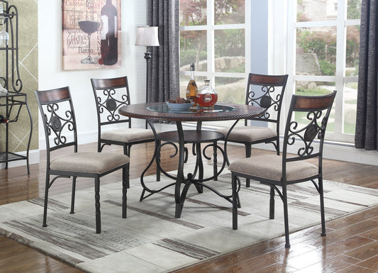 Wood & Glass Top Metal Casual Round Dining Set