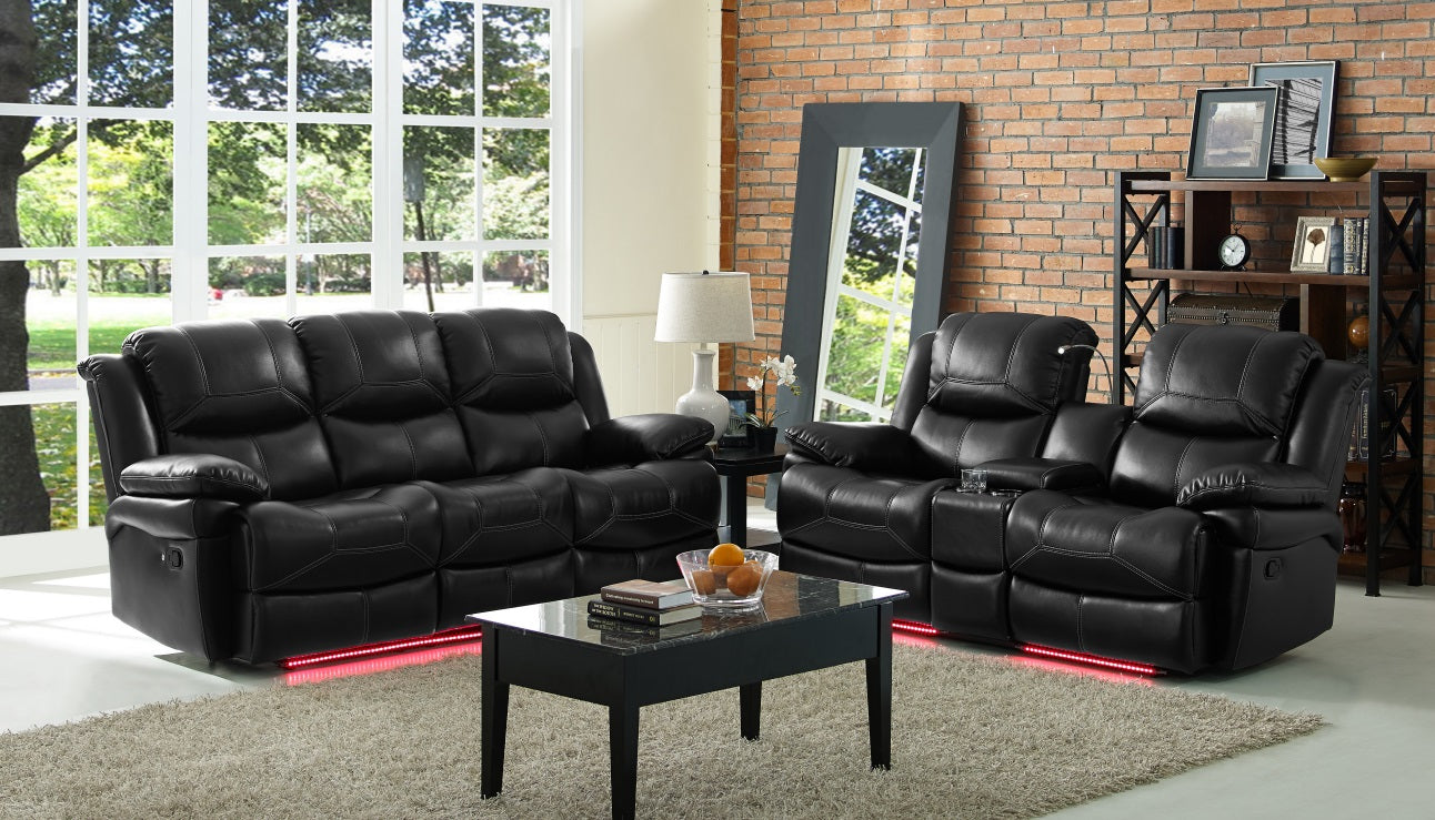 Flynn Premier Black Multi Light Reclining Sofa and Loveseat