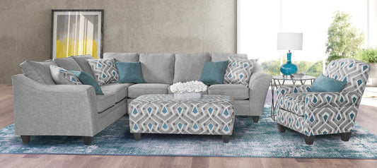 Linen Gray and Teal Quartz Sectional