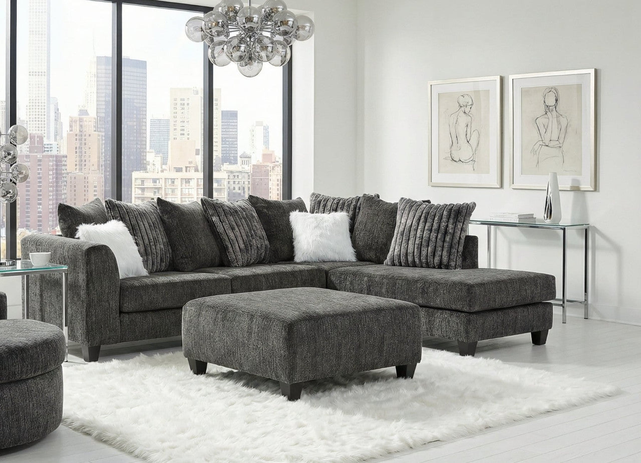 Galactic Charcoal Gray Fuzzy Pillow Back Sectional