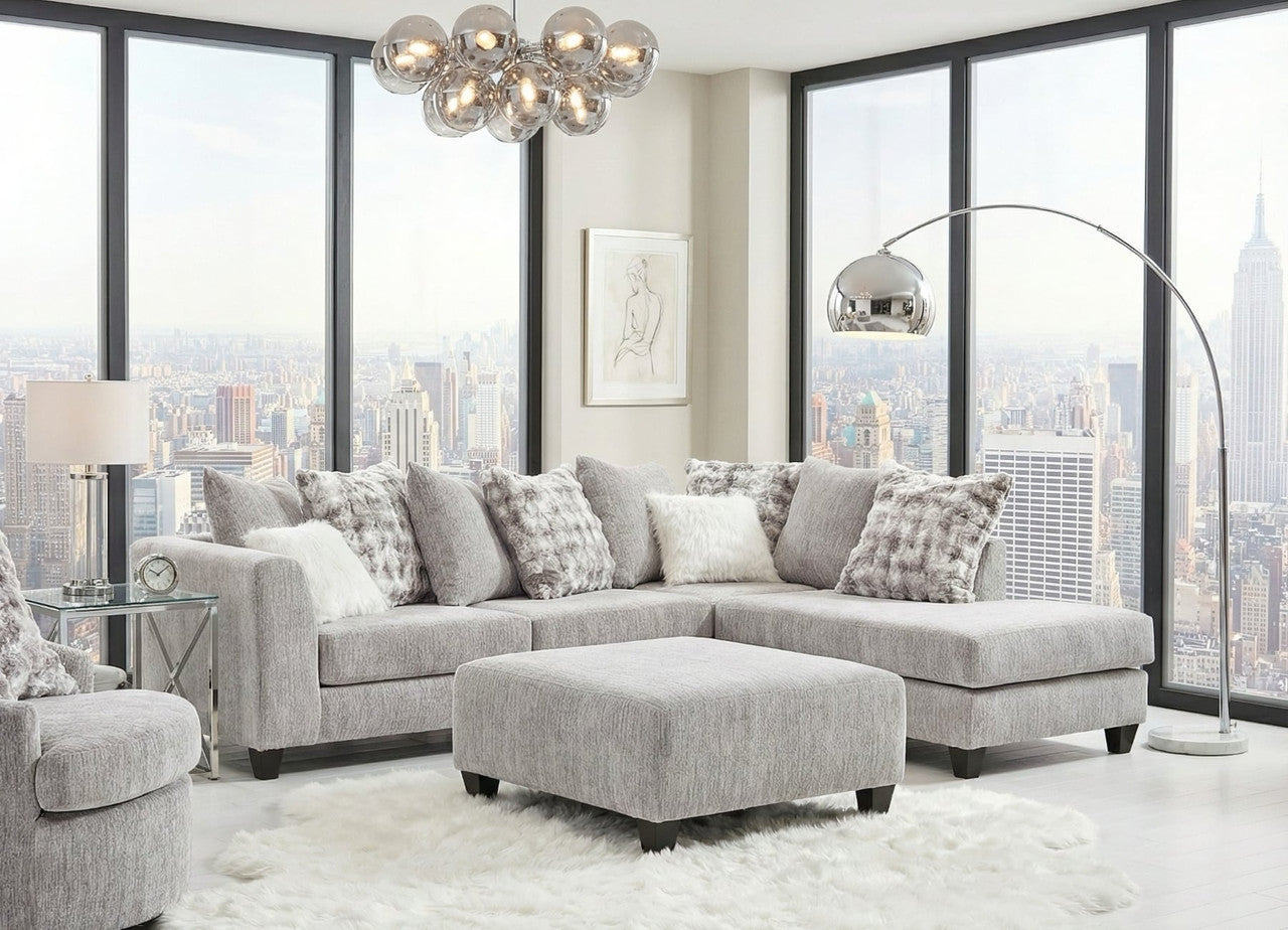 Galactic Light Gray Fuzzy Pillow Back Sectional