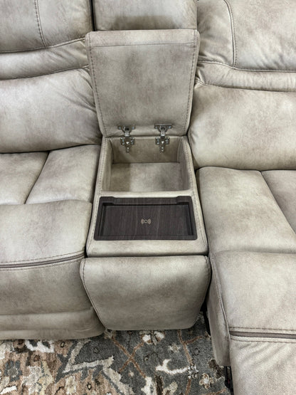 Sand USB Power Reclining Sectional with Wireless Charging Station