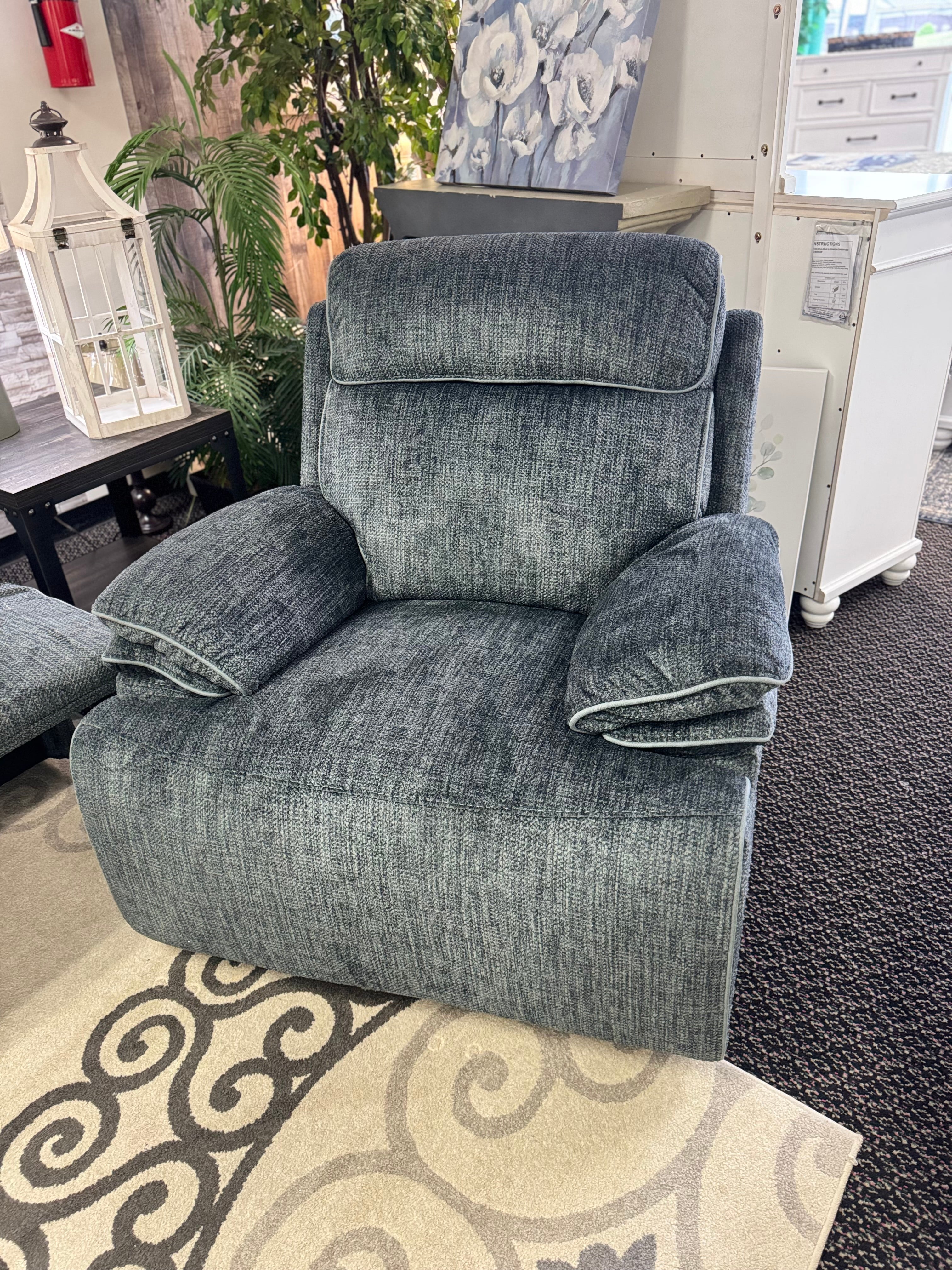 Thunder Blue-Gray Reclining Sofa and Wireless Charging Console Loveseat