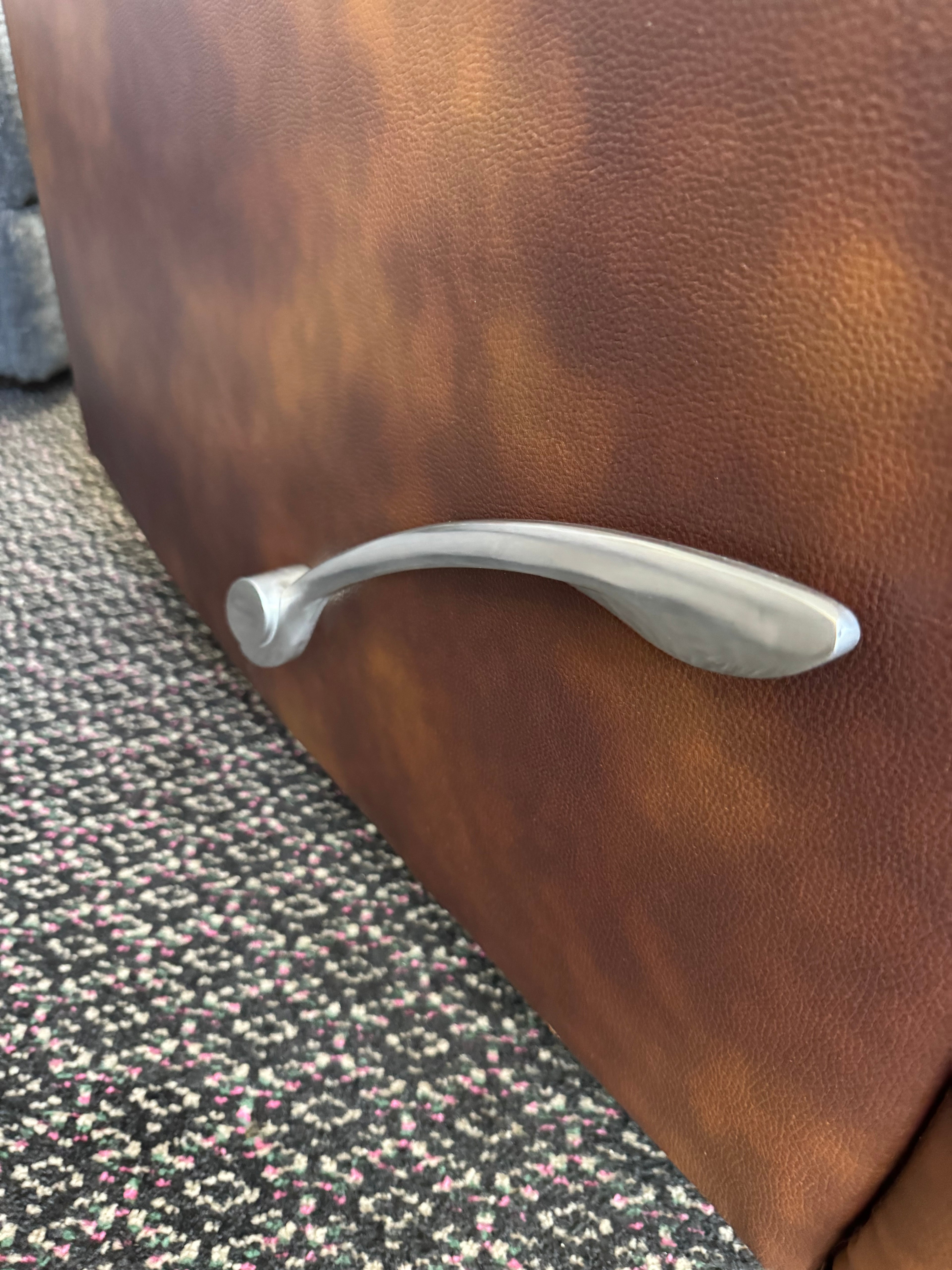Walnut Italian Leather Swivel Recliner with Hidden Cup Holders