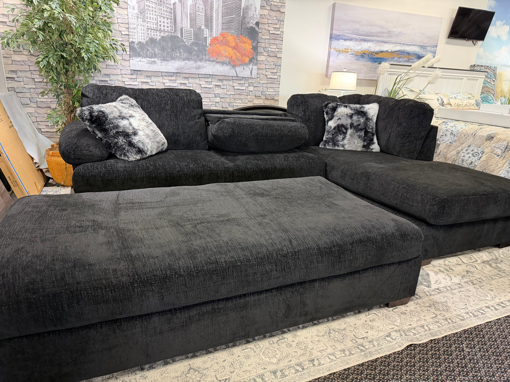 Bluetooth Immersive Sound Home Theatre Ebony Sectional with Drop Down Table