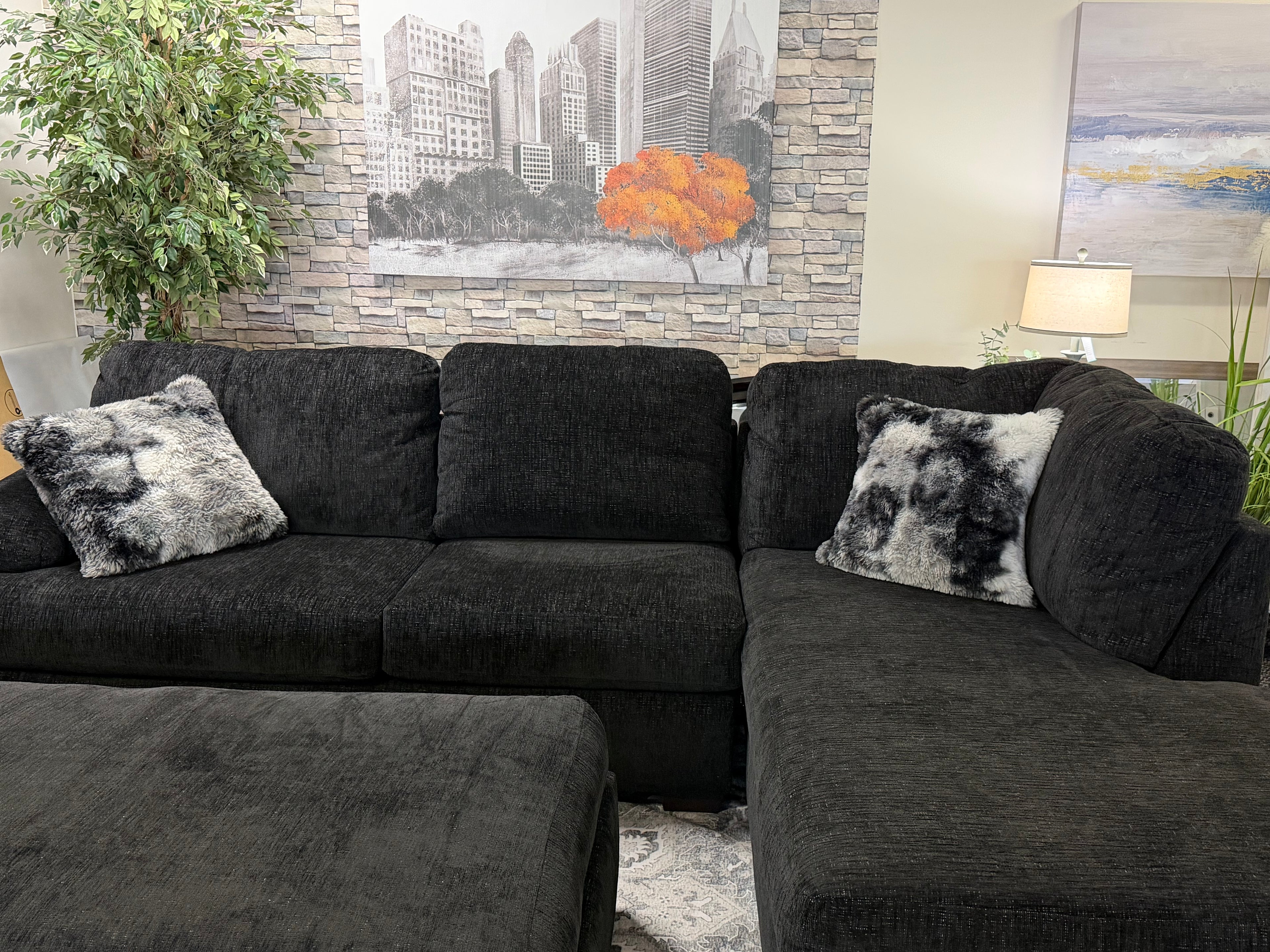Bluetooth Immersive Sound Home Theatre Ebony Sectional with Drop Down Table