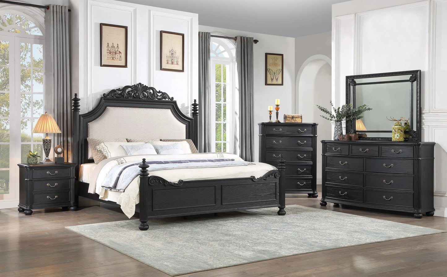 Kingsbury Black Traditional King Size Bedroom Set