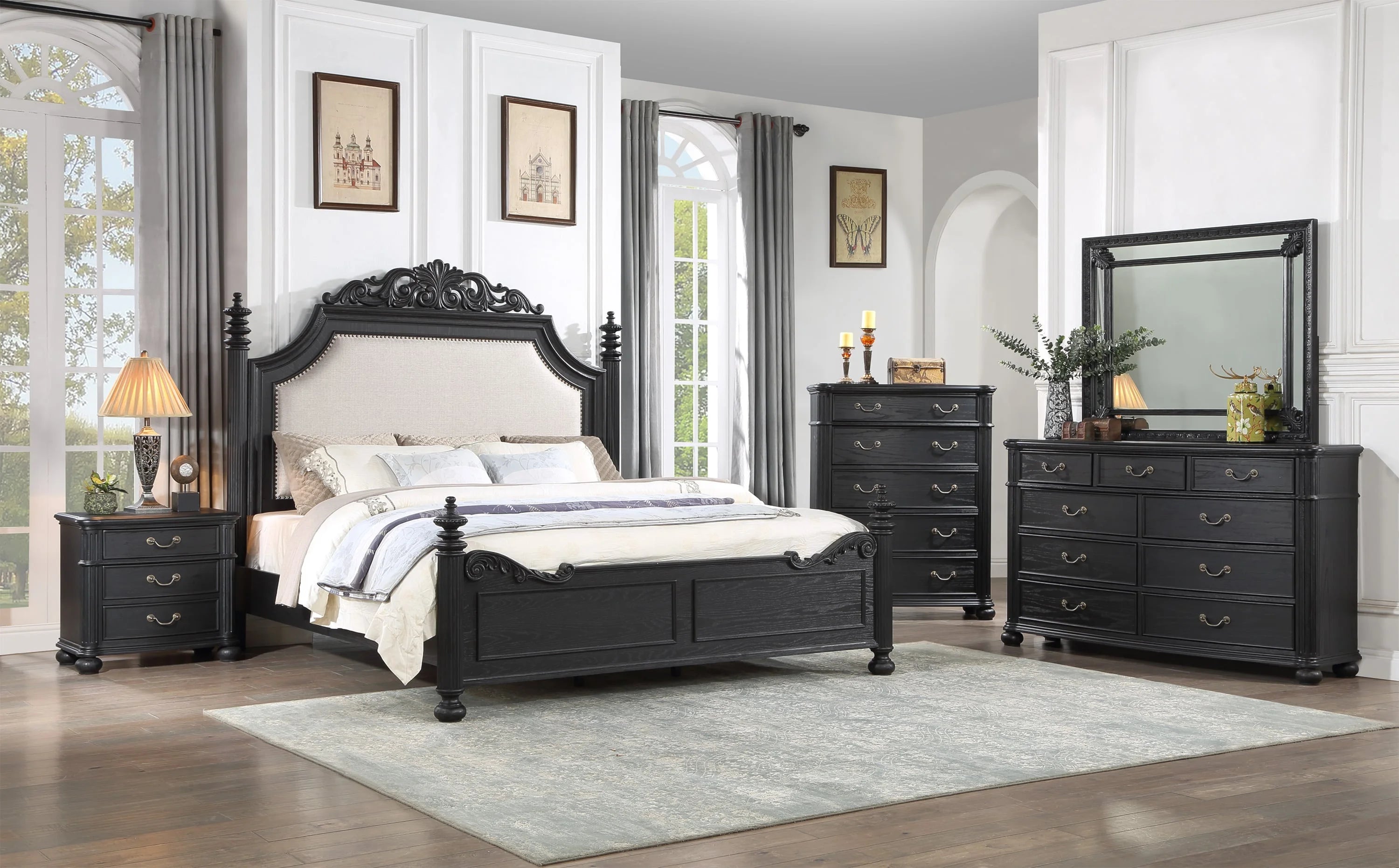 Kingsbury Black Traditional Queen Size Bedroom Set