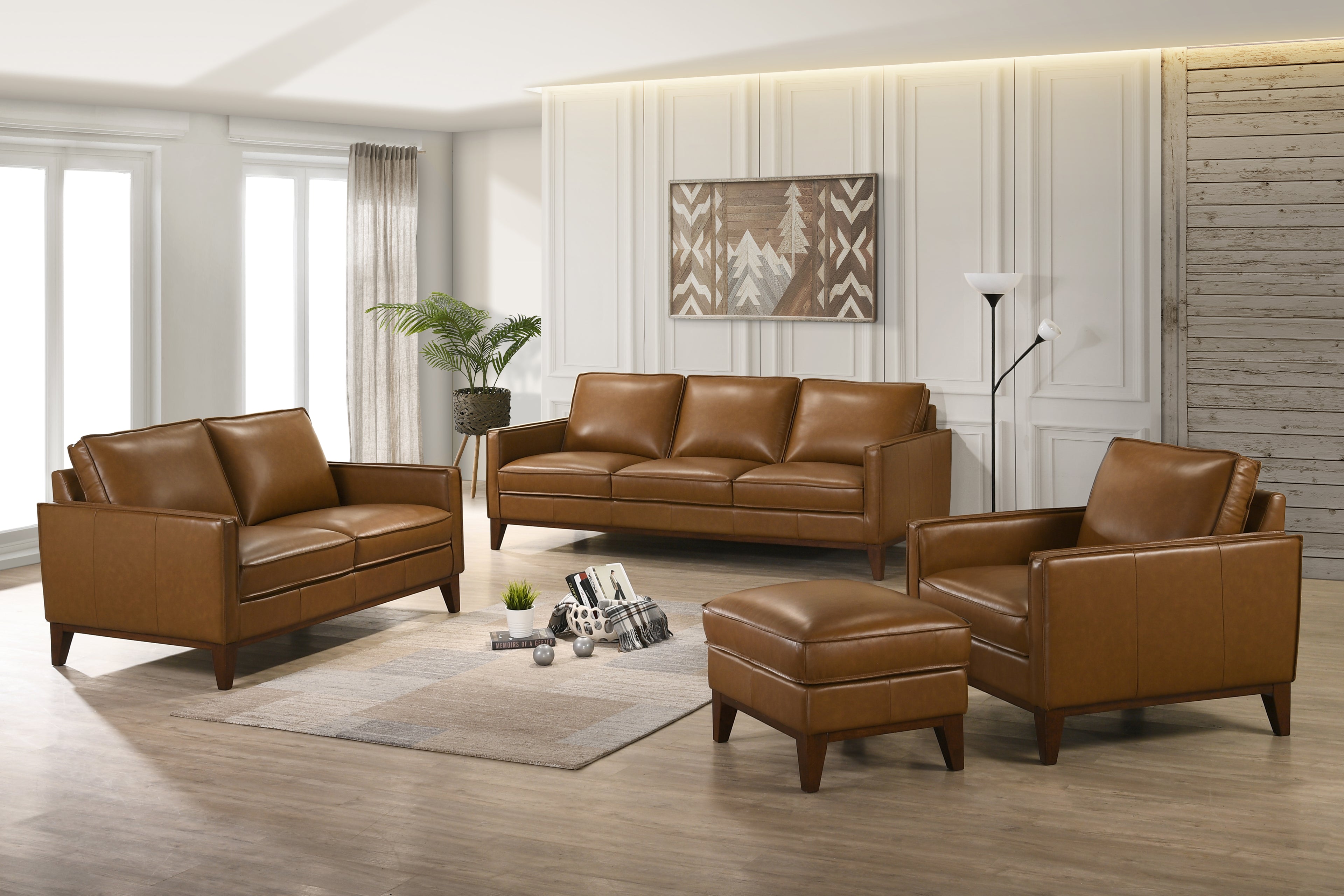 Caspar Caramel Top Grain Leather Sofa and Loveseat