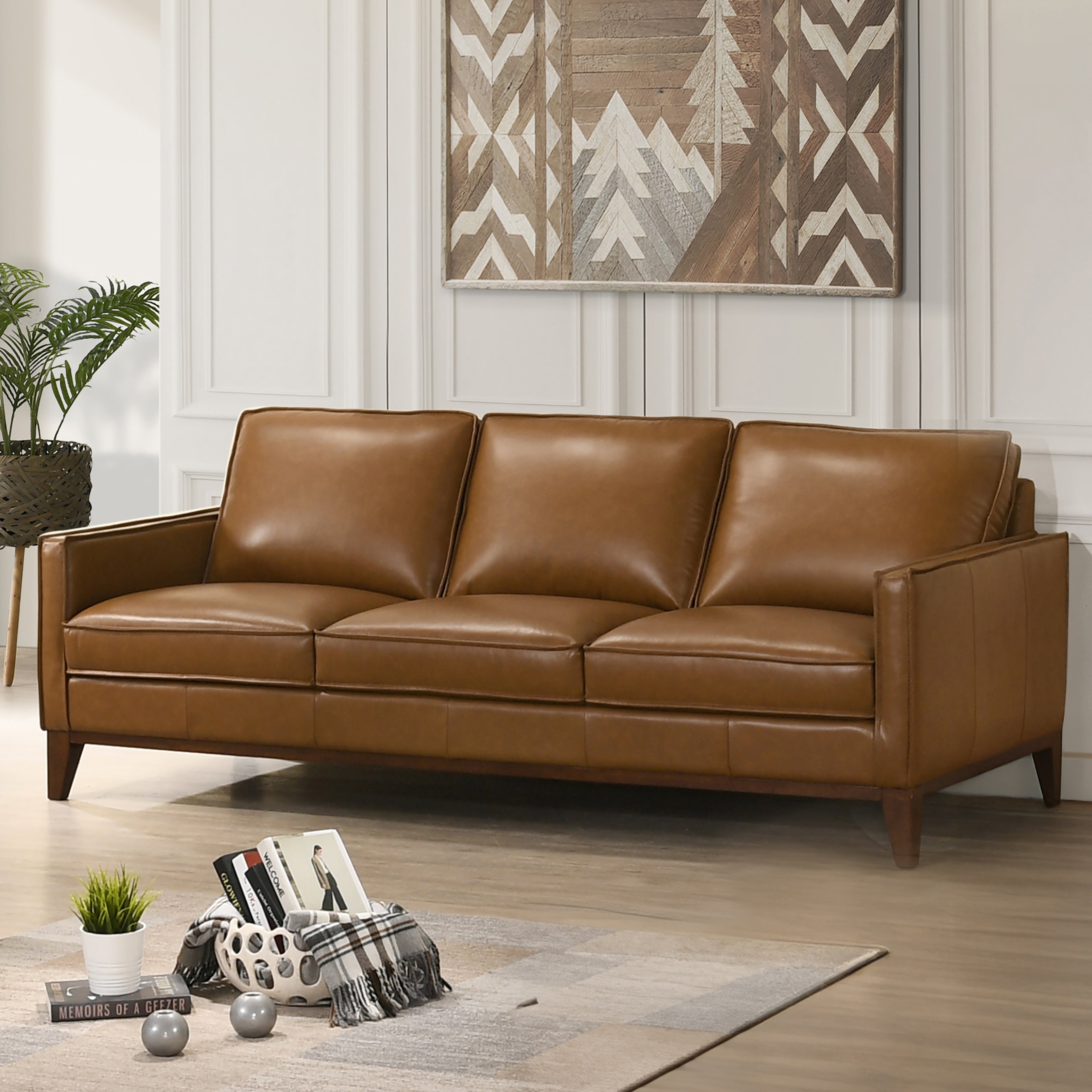 Caspar Caramel Top Grain Leather Sofa and Loveseat