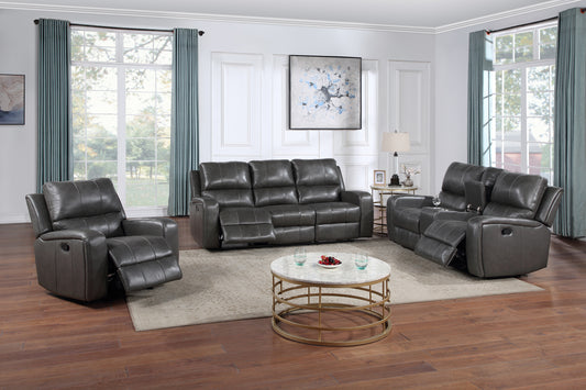 Linton Gray Leather Reclining Sofa and Loveseat