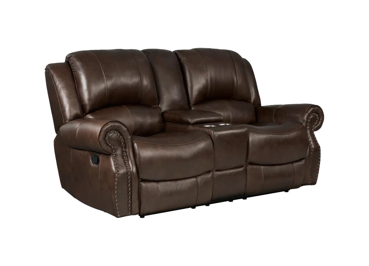 Italian Leather Ranger Chocolate Reclining Sofa and Console Reclining Loveseat