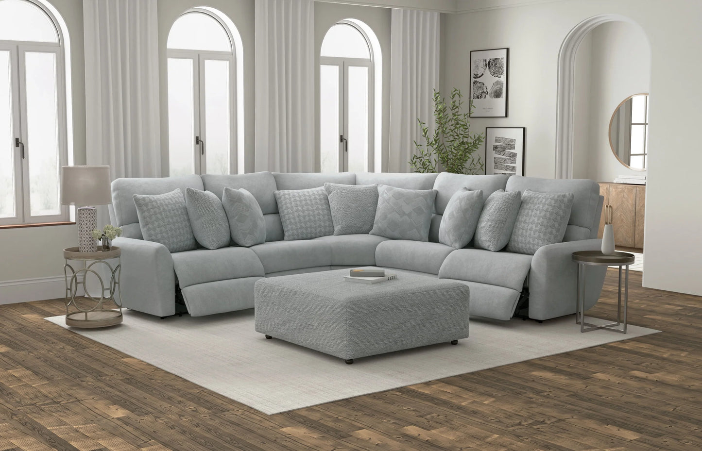 Majesty Power Recline Gray Low Pile Fur Sectional