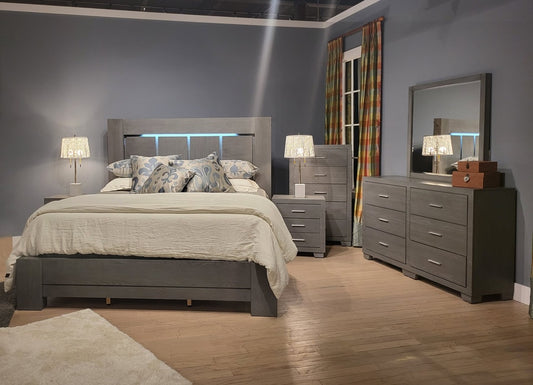 Closeout Gray LED King Bedroom Set