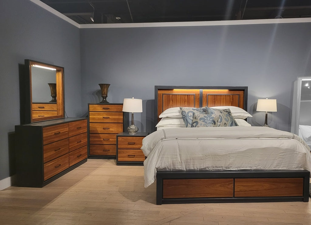 Walnut and Charcoal Gray LED King Bedroom Set