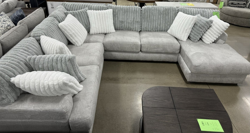 Plush moonstruck Gray and Cream Cuddle Chaise Sectional