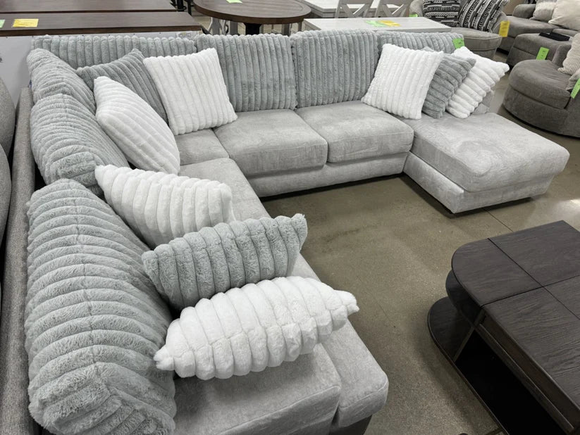 Plush moonstruck Gray and Cream Cuddle Chaise Sectional