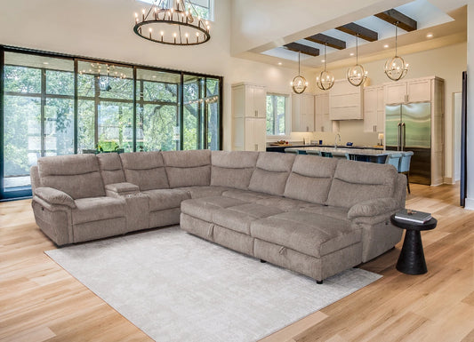 Power Reclining Sectional with Popup Sleeper and Power Chaise - Driftwood Brown