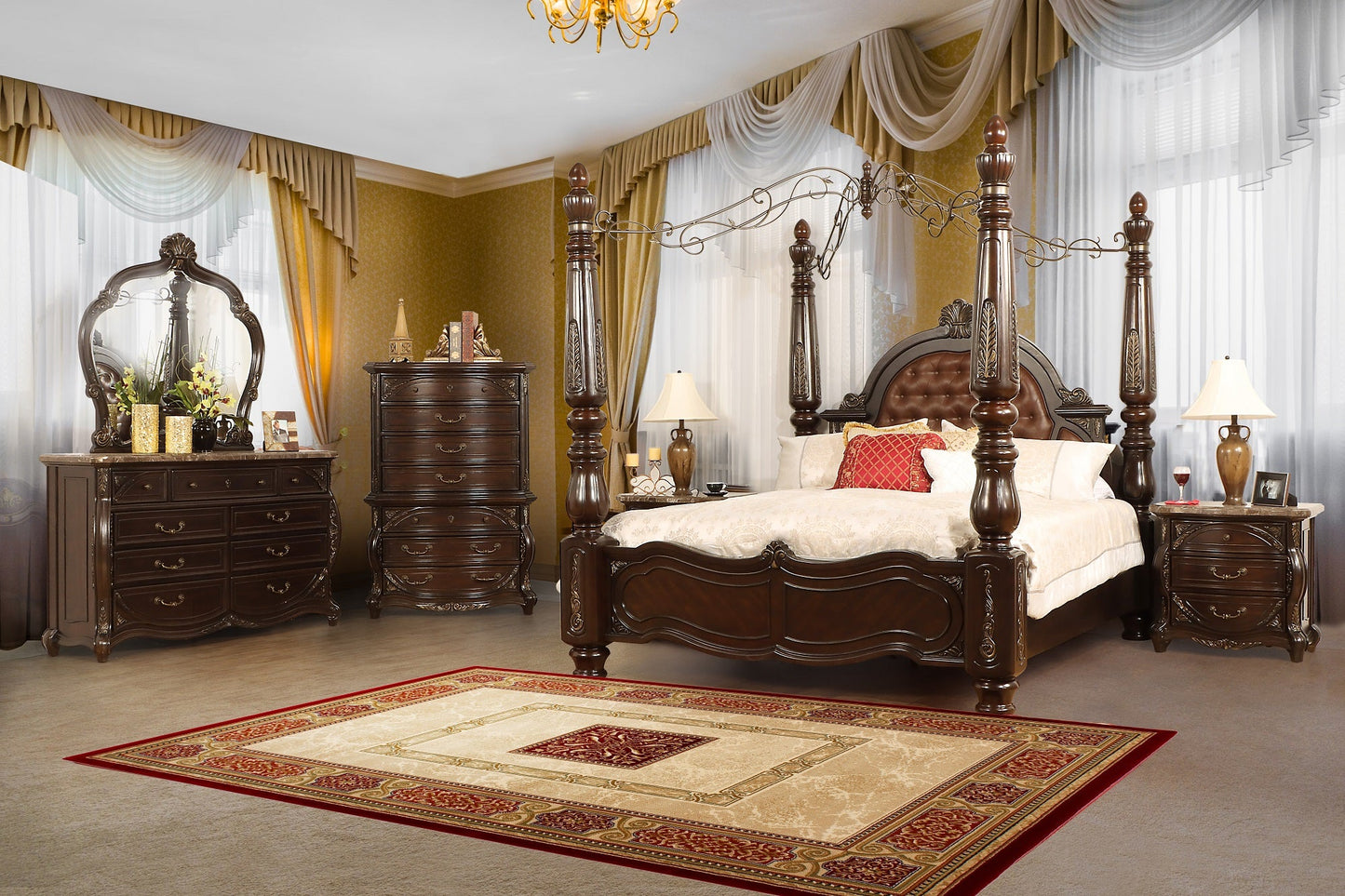 Royal Palazzo Marble & Canopy Queen Size Bedroom Set