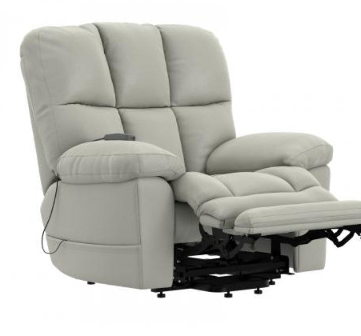 Playproof Big Man Lay Flat Dual Motor Lift Recliner with Extending Ottoman in Pebble