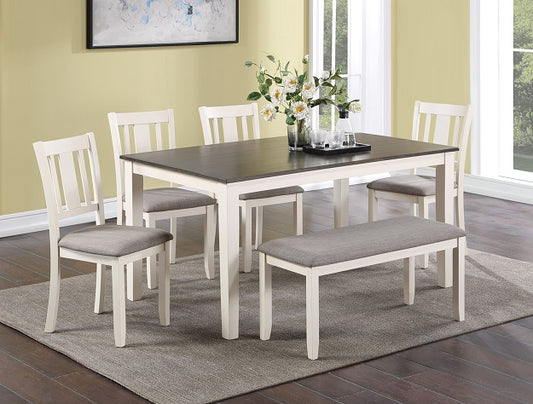 Country Gray and White Bench Dining Set