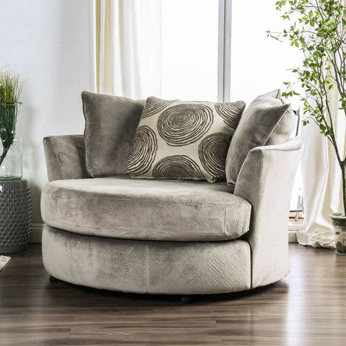 Mercury Pewter Oversize Barrel Swivel Chair