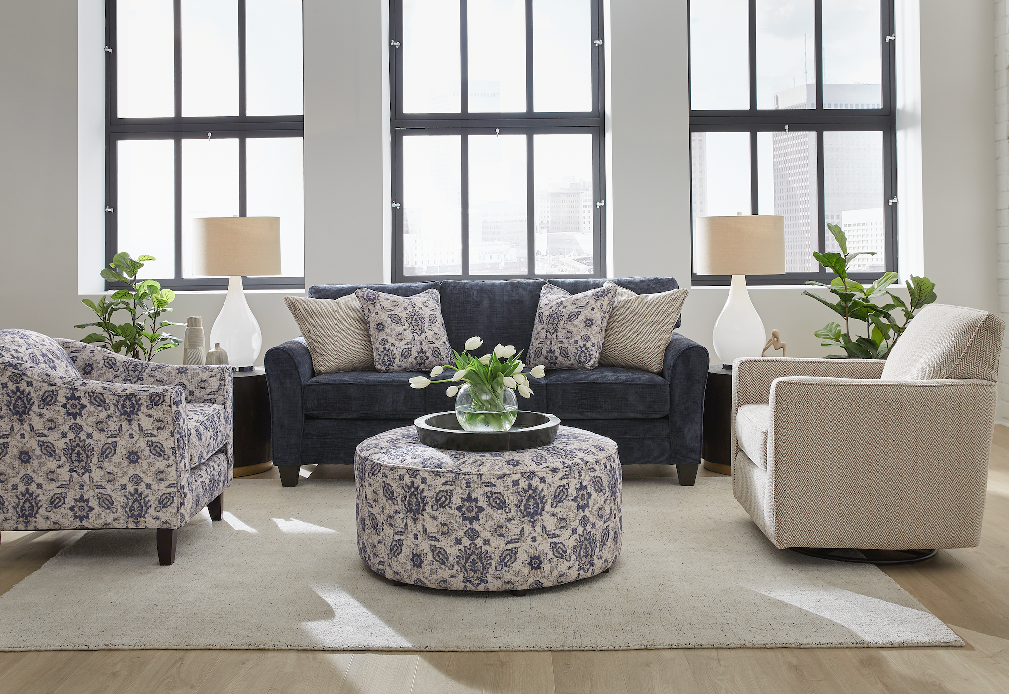 Andover Navy Sofa and Loveseat