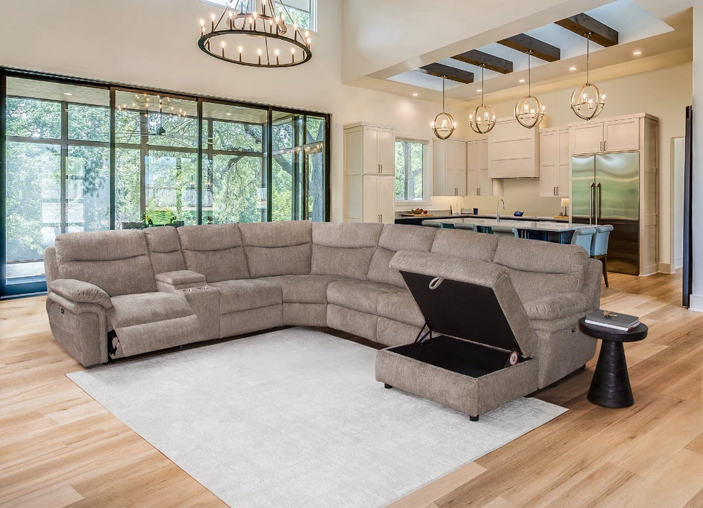 Power Reclining Sectional with Popup Sleeper and Power Chaise - Driftwood Brown