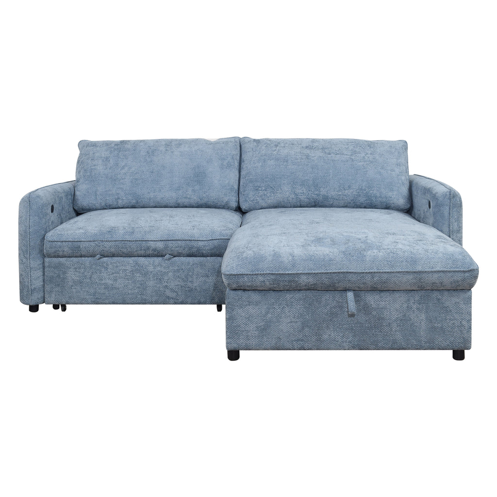 Blue Pop-Up Sleeper Sofa with Storage Chaise