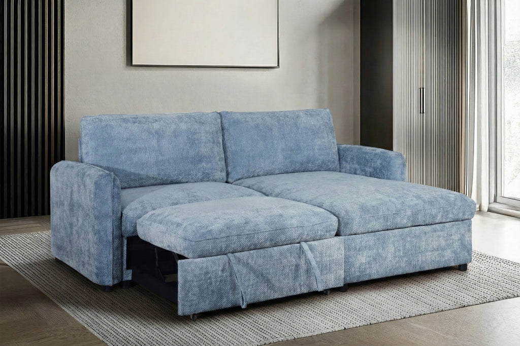 Blue Pop-Up Sleeper Sofa with Storage Chaise