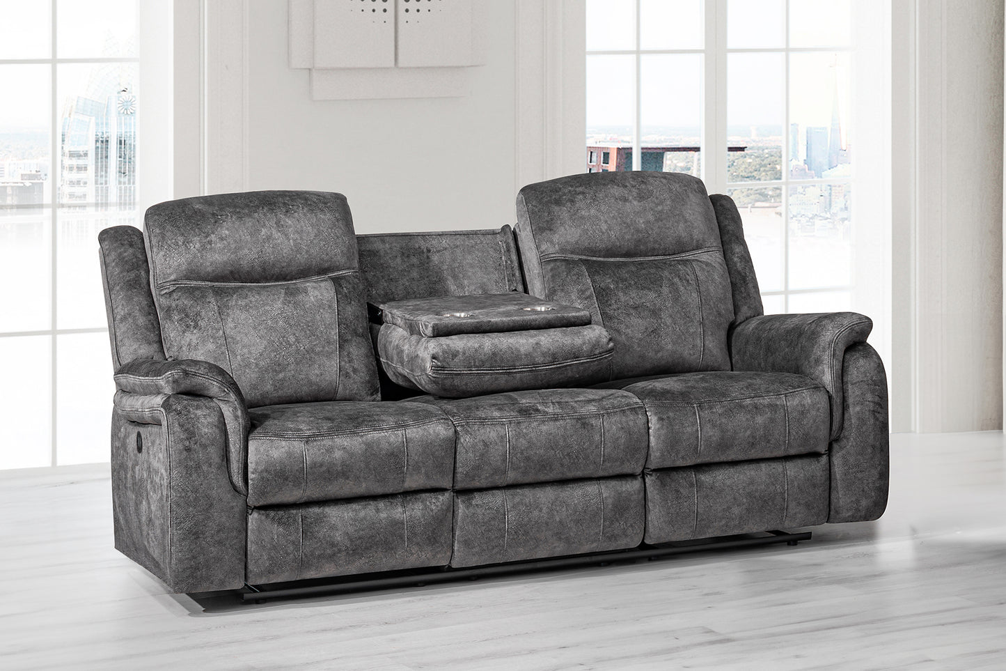 Park City Charcoal Gray Power Reclining Sofa and Loveseat