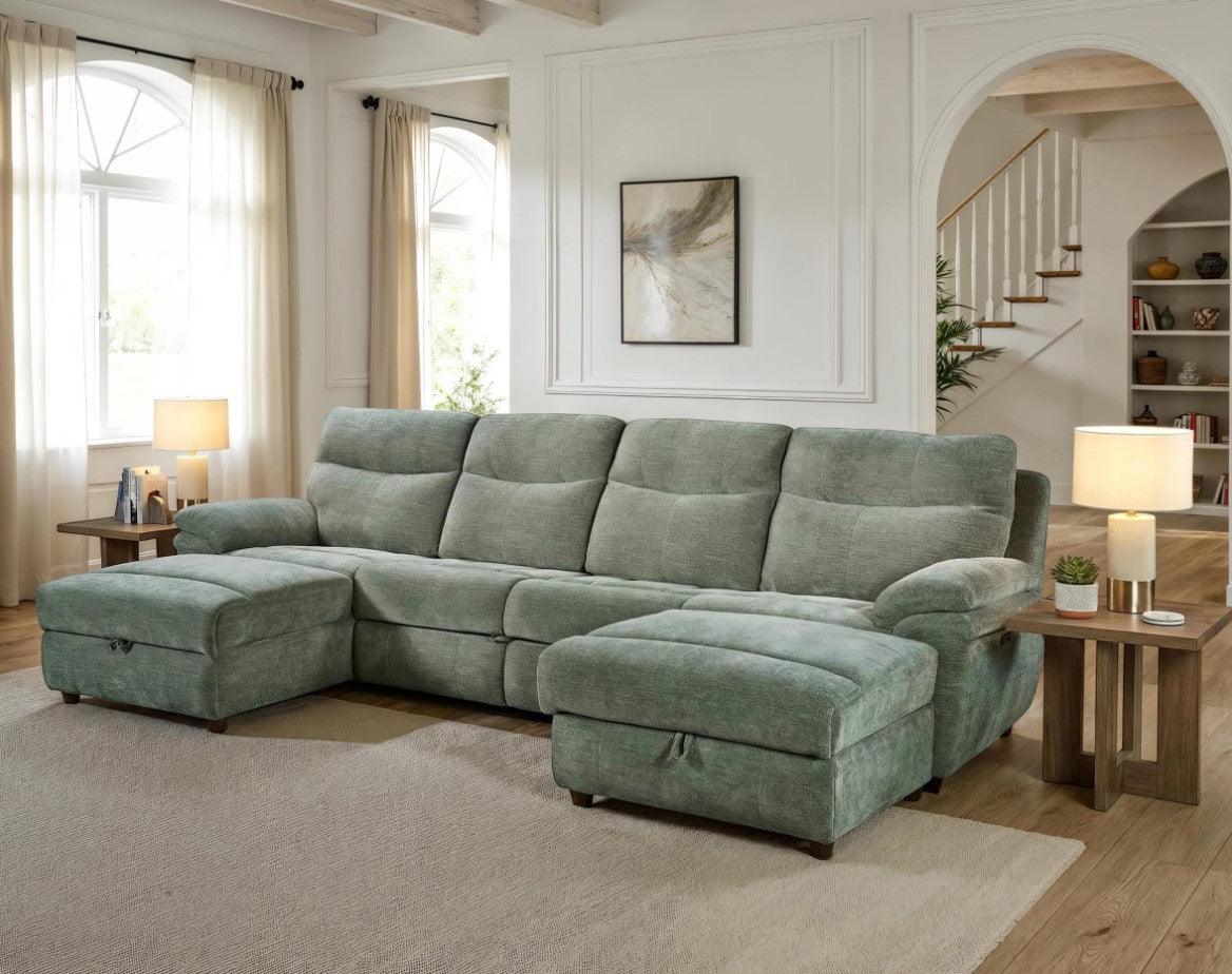 Power Double Chaise Storage Sectional with Popup Sleeper