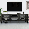 Metal TV Stand Entertainment Center Cabinet TV Console Table with 3 Metal Mesh Doors 2-Tier Storage Shelves for Living Room Frosted Black