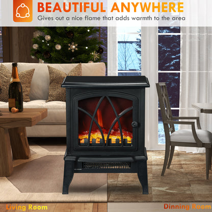 HOMCOM Electric Fireplace Stove, 18" Freestanding Fireplace Heater with Realistic Flame, Overheating Protection, Portable, 750W/1500W, Black