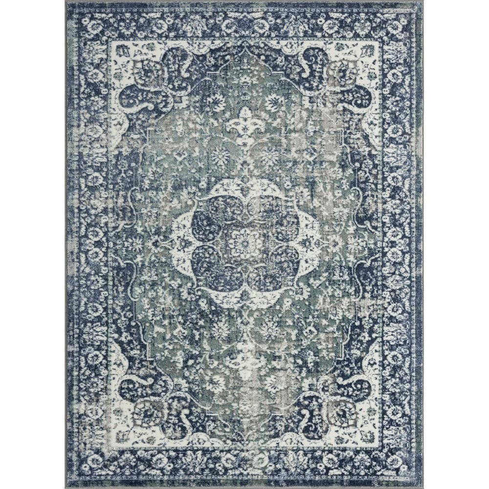 Angela Classic Traditional Blue Polyester Indoor Area Rug: 5' x 7'