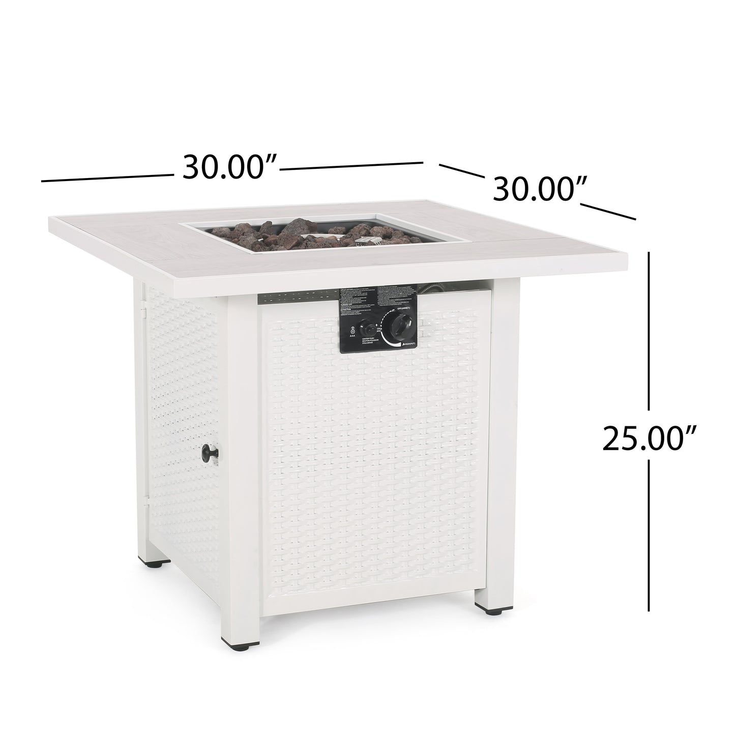 30" Outdoor 40,000BTU Square Iron Fire Pit with Ceramic Tile Top,  White