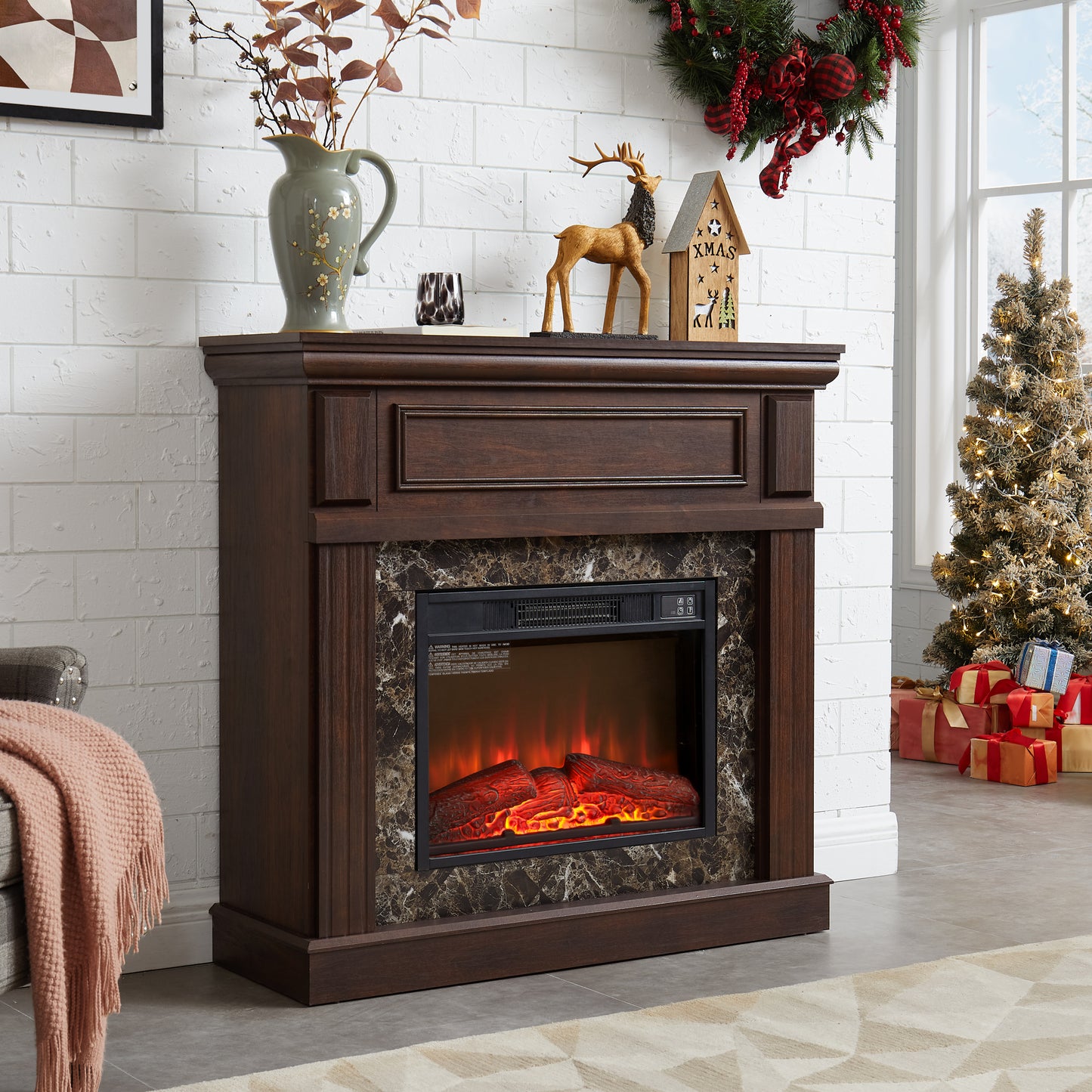 Electric Fireplace with Mantel,fireplace mantel surround with 23" Fireplace Insert, Adjustable Flame, Remote Control, Cherry,41.34"W*14"D*40"H