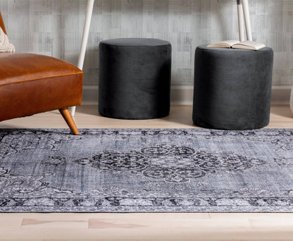 Tarifa Vintage Bohemian Medallion Grey Machine Washable Rug: 3'9" x 5'7"