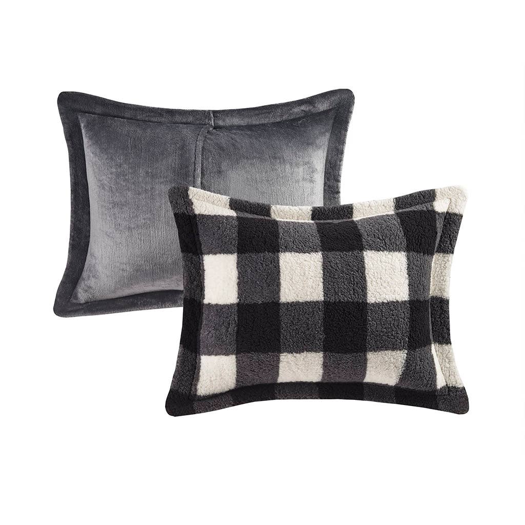 Sherpa Black & White Buffalo Check 3-Piece Queen Size Comforter Set