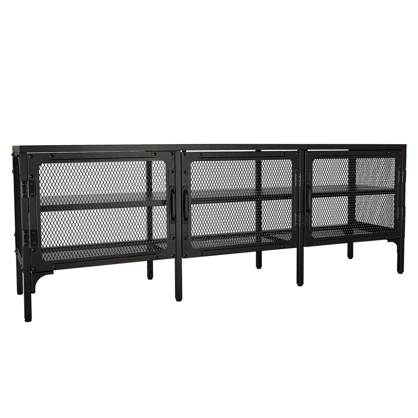 Metal TV Stand Entertainment Center Cabinet TV Console Table with 3 Metal Mesh Doors 2-Tier Storage Shelves for Living Room Frosted Black