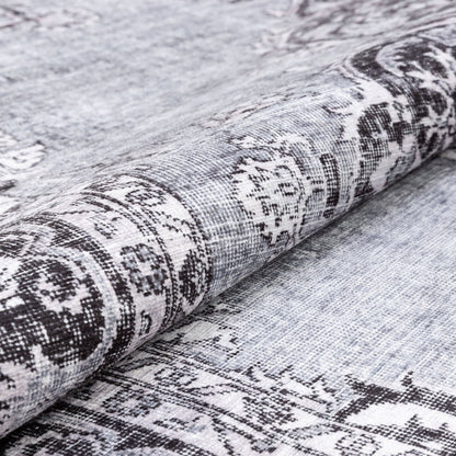 Tarifa Vintage Bohemian Medallion Grey Machine Washable Rug: 3'9" x 5'7"