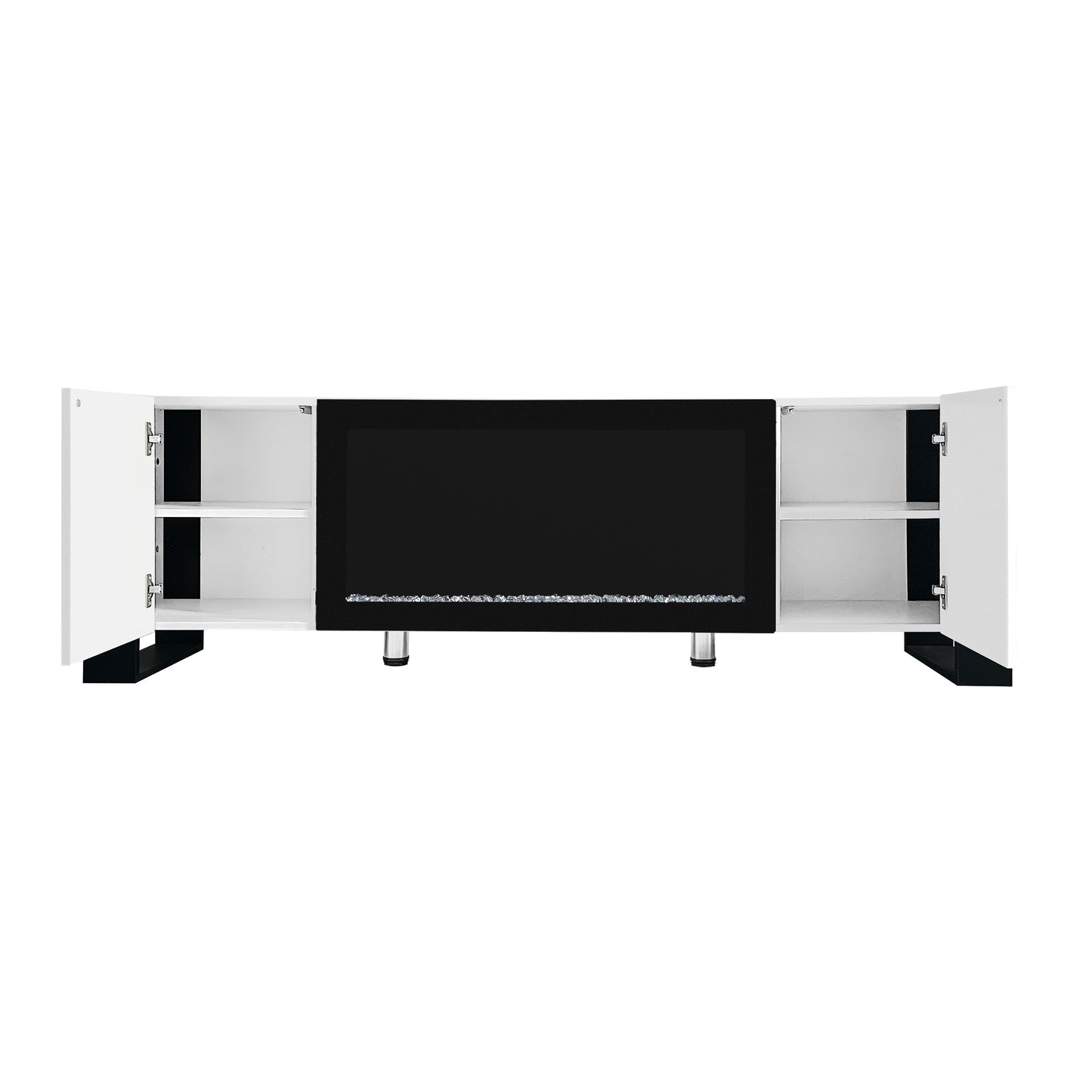 ON-TREND Modern TV Stand with 34.2" Non-heating Electric Fireplace, High Gloss Entertainment Center with 2 Cabinets, Media Console for TVs up to 78", White