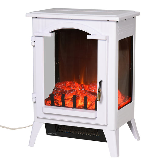 23" Electric Fireplace Heater, Fire Place Stove with Realistic LED Flames and Logs and Overheating Protection, 750W/1500W, White